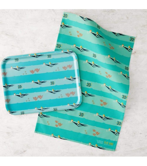 Sea swimmers - Rectangular wood serving tray Ellie Good illustration tray bowl fruit wooden design