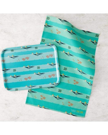 Sea swimmers - Rectangular wood serving tray Ellie Good illustration tray bowl fruit wooden design