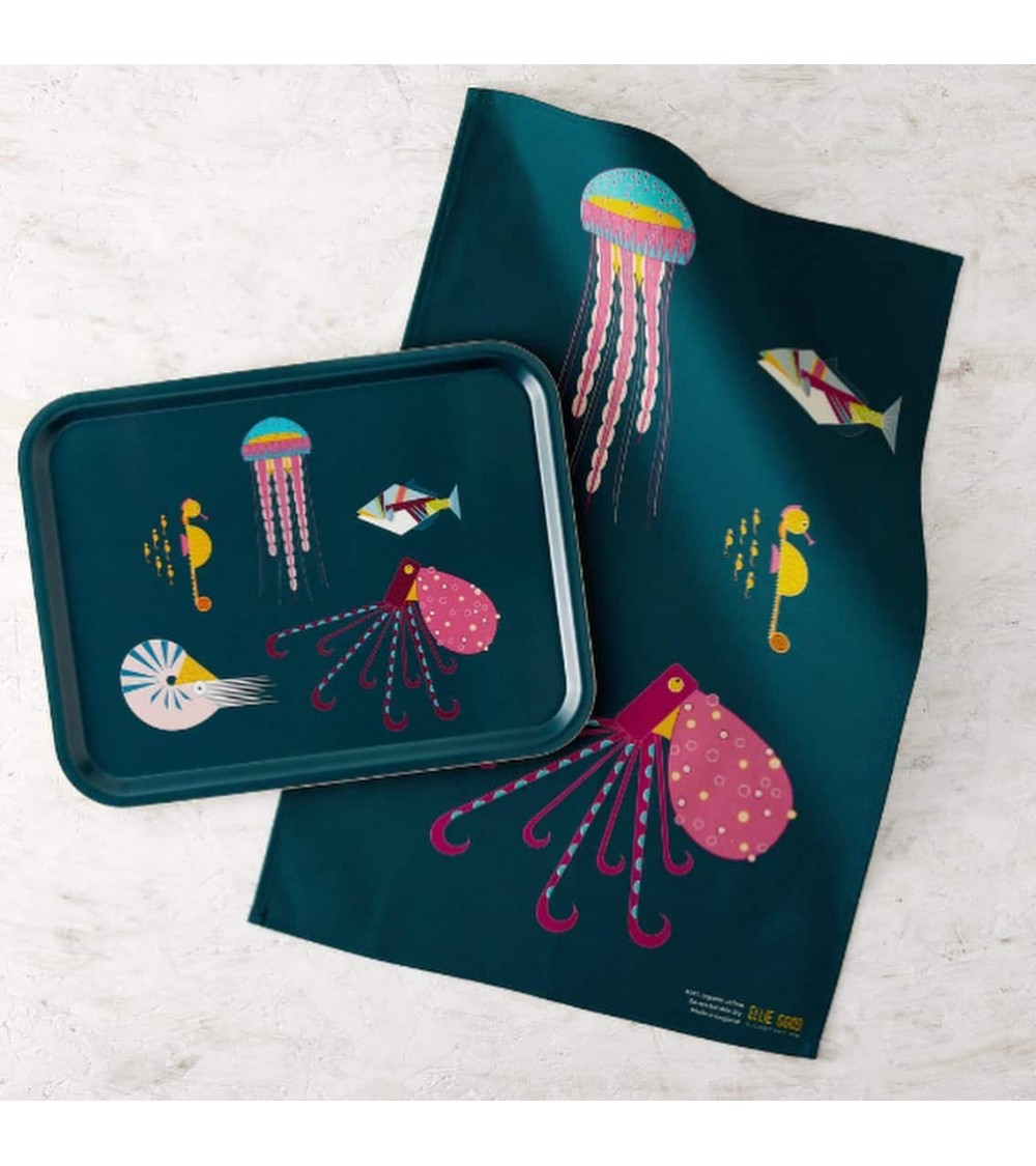 Creature marine - Vassoio di legno rettangolare design Ellie Good illustration decorativo legno vassoio design