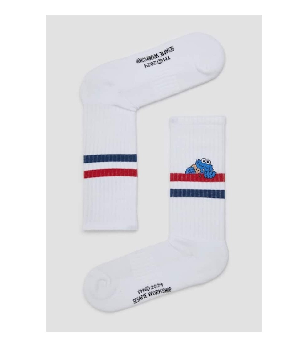 Be Sesame Street Cookie Monster - Chaussettes de sport blanches Besocks jolies chausset pour homme femme fantaisie drole orig...