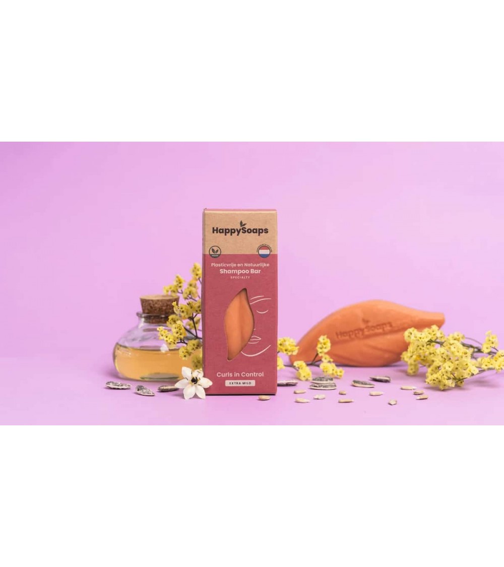 Boucles sous contrôle - Shampoing doux sans sulfate HappySoaps meilleur doux sans bouteille emballage plastique