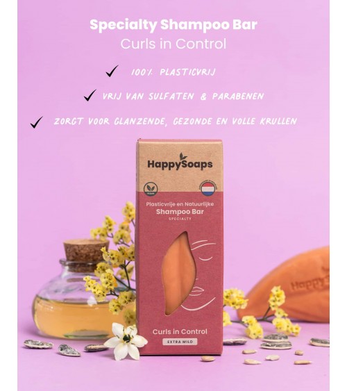 Boucles sous contrôle - Shampoing doux sans sulfate HappySoaps meilleur doux sans bouteille emballage plastique