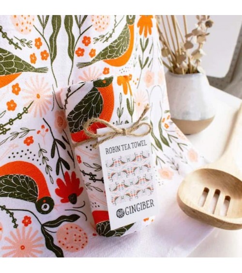 Serviette de cuisine - rouge gorge Gingiber torchon vaisselle qualité serviette haut de gamme beaux essuie main originaux