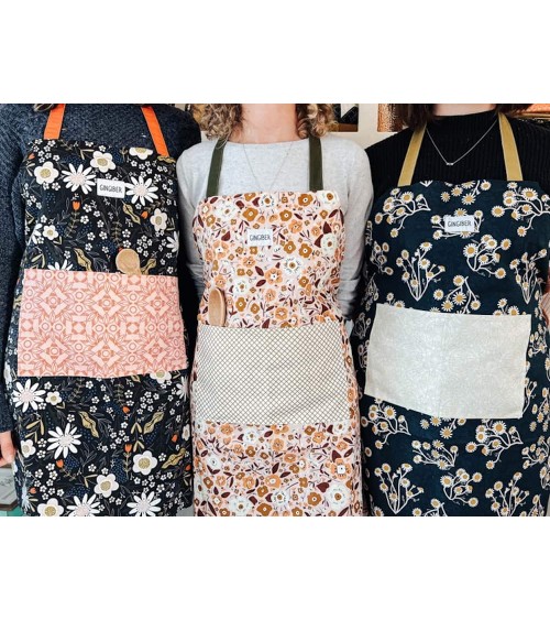 Kitchen Apron - Golden Blue Floral Gingiber kitchen cooking women funny cute bbq aprons for men