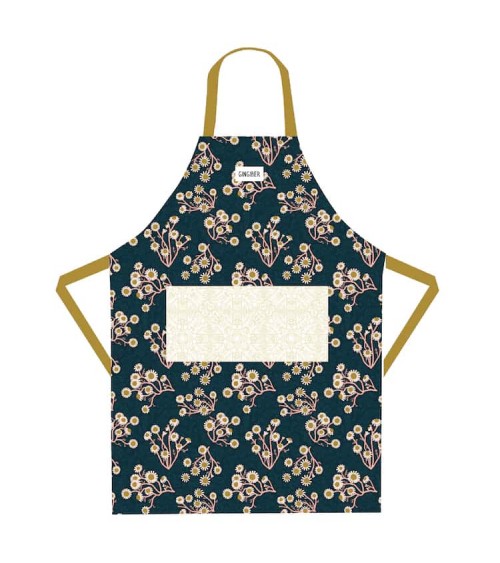 Kitchen Apron - Golden Blue Floral Gingiber kitchen cooking women funny cute bbq aprons for men