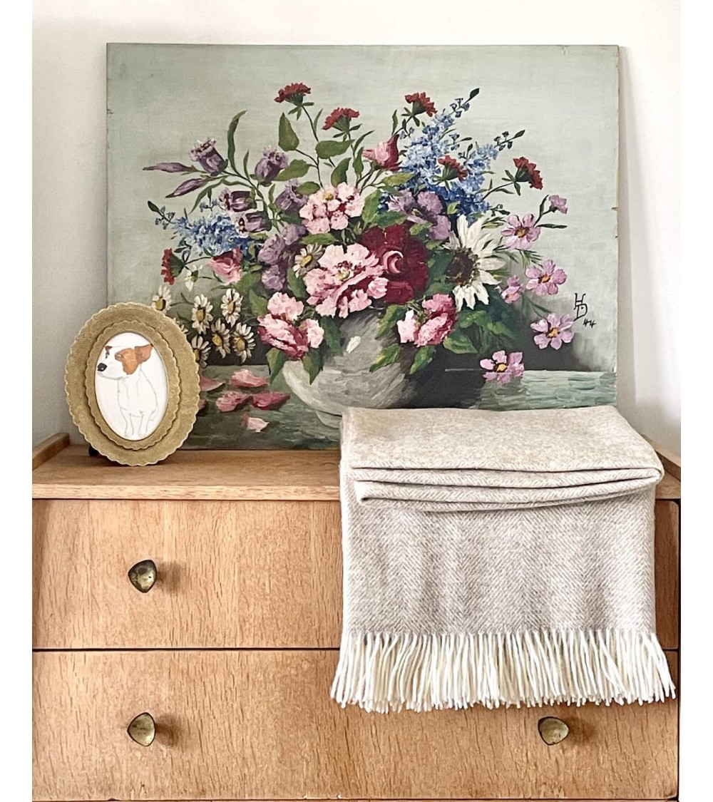 Wolldecke HERRINGBONE Natural - Beige Decke, Kuscheldecke Bronte by Moon Schafwolldecke warme Woll Decken Sofa wohndecke kaufen