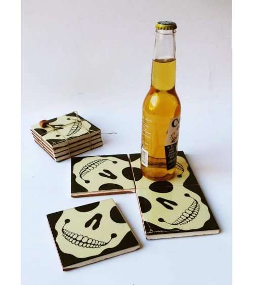 Skull - Ceramic coasters Bussoga glass round drink design