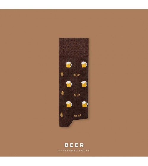 Bière - Chaussettes à motifs en coton bio - Marron The Captain Socks jolies pour femme originales pour homme chausset rigolot...