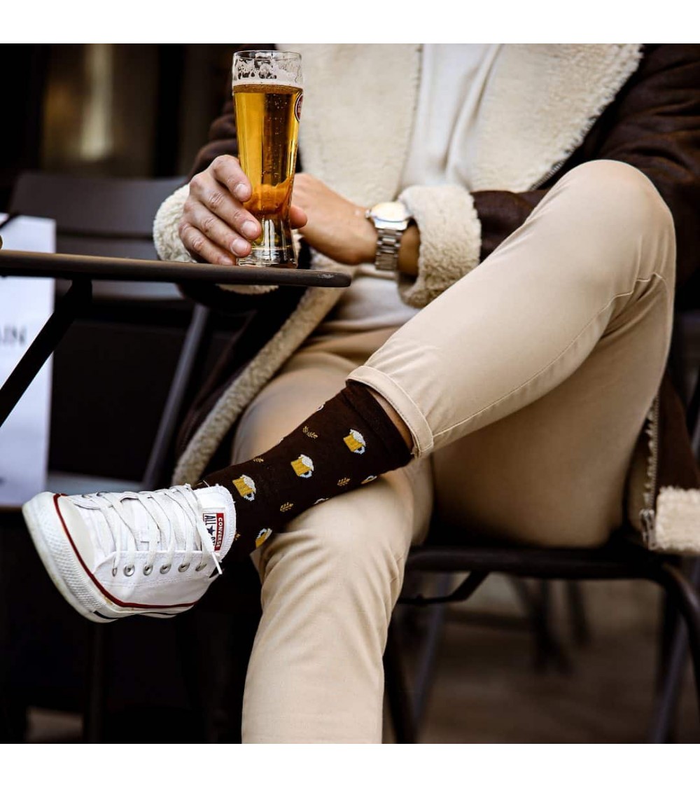 Bière - Chaussettes à motifs en coton bio - Marron The Captain Socks jolies pour femme originales pour homme chausset rigolot...