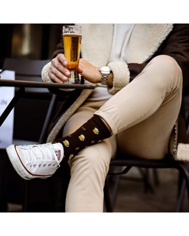Bière - Chaussettes à motifs en coton bio - Marron The Captain Socks jolies pour femme originales pour homme chausset rigolot...