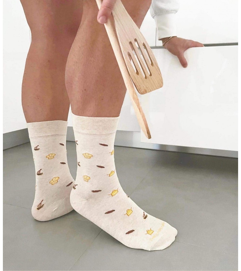 Chef - Chaussettes à motifs en coton bio - Beige The Captain Socks jolies chausset pour homme femme fantaisie drole originales