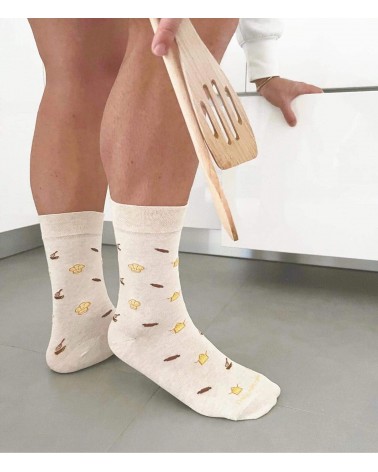 Chef - Chaussettes à motifs en coton bio - Beige The Captain Socks jolies chausset pour homme femme fantaisie drole originales