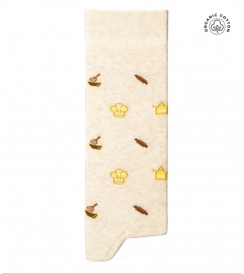 Chef - Chaussettes à motifs en coton bio - Beige The Captain Socks jolies chausset pour homme femme fantaisie drole originales