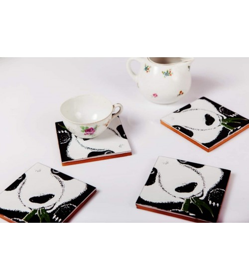 Panda - Ceramic coasters set Bussoga glass round drink design