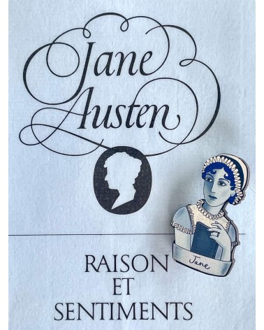 Jane Austen - Wooden brooch pin Su Owen broches and pins hat pin badges collectible
