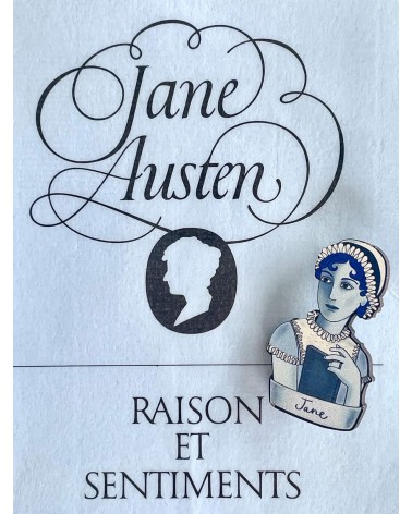 Jane Austen - Spilla in legno Su Owen spiritose spille colorate particolari eleganti donna da giacca uomo