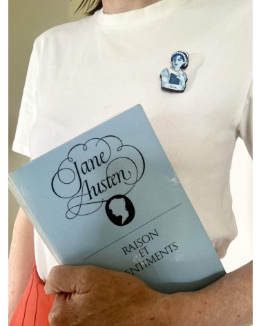 Jane Austen - Spilla in legno Su Owen spiritose spille colorate particolari eleganti donna da giacca uomo