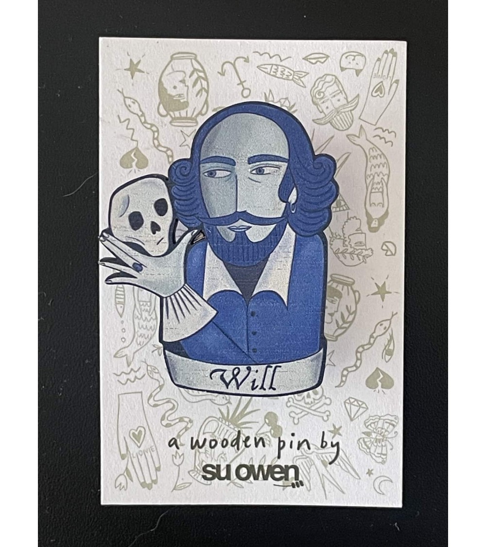 William Shakespeare - Spilla in legno Su Owen spiritose spille colorate particolari eleganti donna da giacca uomo