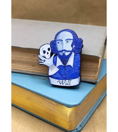 William Shakespeare - Wooden brooch pin Su Owen broches and pins hat pin badges collectible