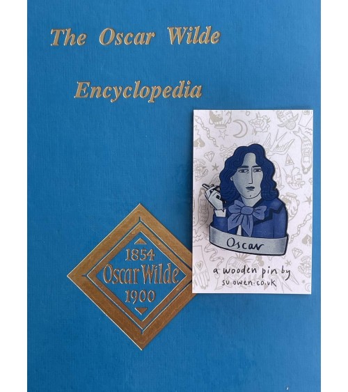 Oscar Wilde - Broche en bois, bijoux fantaisie Su Owen pins rare métal originaux bijoux suisse