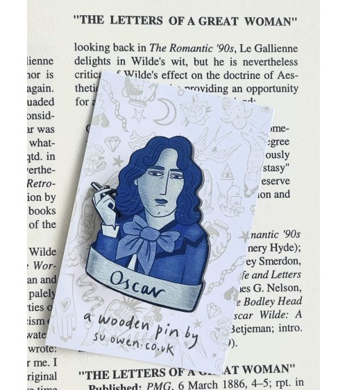 Oscar Wilde - Spilla in legno Su Owen spiritose spille colorate particolari eleganti donna da giacca uomo
