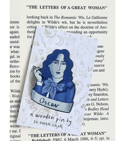 Oscar Wilde - Wooden brooch pin Su Owen broches and pins hat pin badges collectible