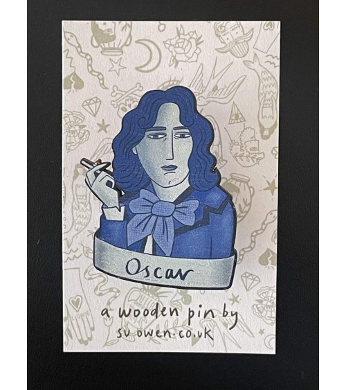 Oscar Wilde - Spilla in legno Su Owen spiritose spille colorate particolari eleganti donna da giacca uomo