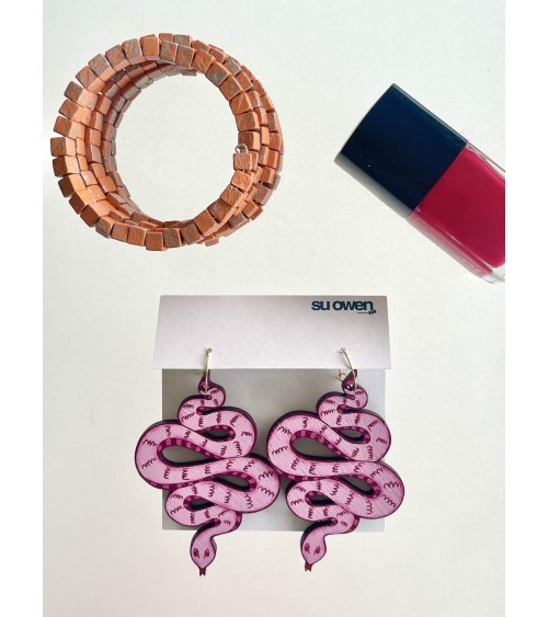 Serpenti - Orecchini pendenti in legno Su Owen eleganti particolari da donna bambina
