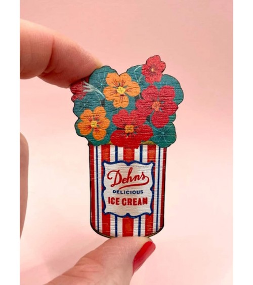 Capucine - Broche en bois, bijoux fantaisie Su Owen pins rare métal originaux bijoux suisse