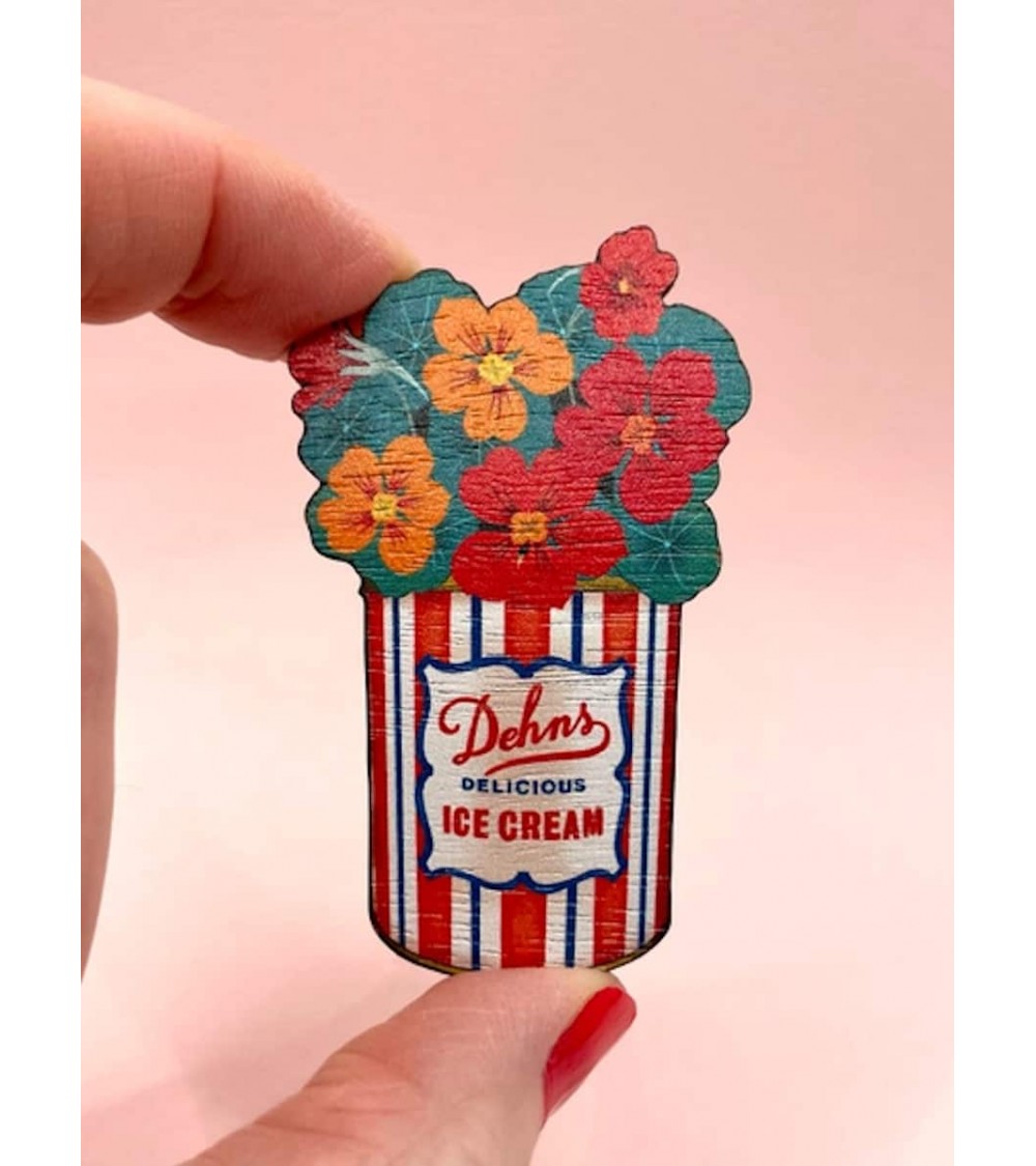 Capucine - Broche en bois, bijoux fantaisie Su Owen pins rare métal originaux bijoux suisse