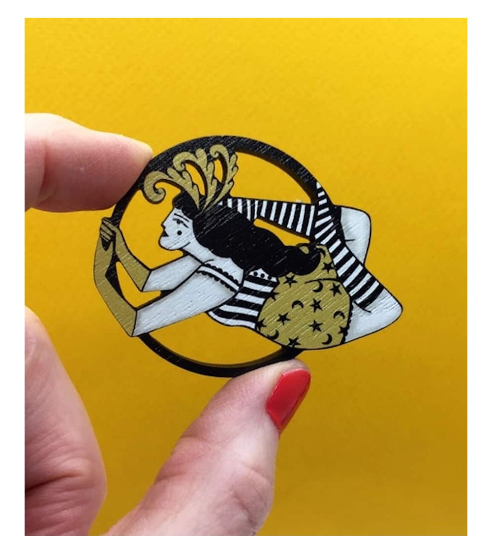 Acrobate de cirque - Broche en bois, bijoux fantaisie Su Owen pins rare métal originaux bijoux suisse