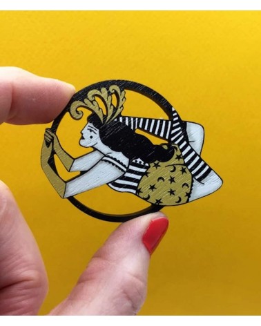 Acrobate de cirque - Broche en bois, bijoux fantaisie Su Owen pins rare métal originaux bijoux suisse