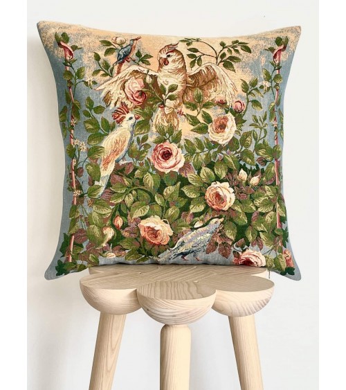 Oiseaux et roses - Housse de coussin Yapatkwa coussins décoratifs pour canapé salon deco original suisse