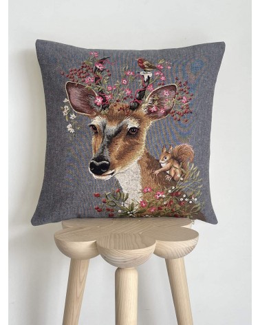 Biche et écureuil - Housse de coussin Yapatkwa coussins décoratifs pour canapé salon deco original suisse