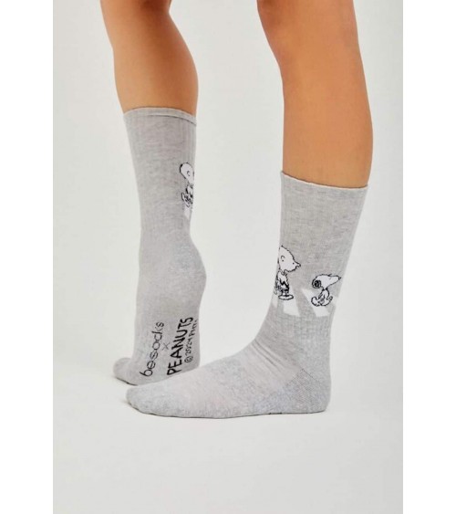 Be Snoopy Walk - Chaussettes originales en coton bio - Gris Besocks jolies pour femme originales pour homme chausset rigolote...