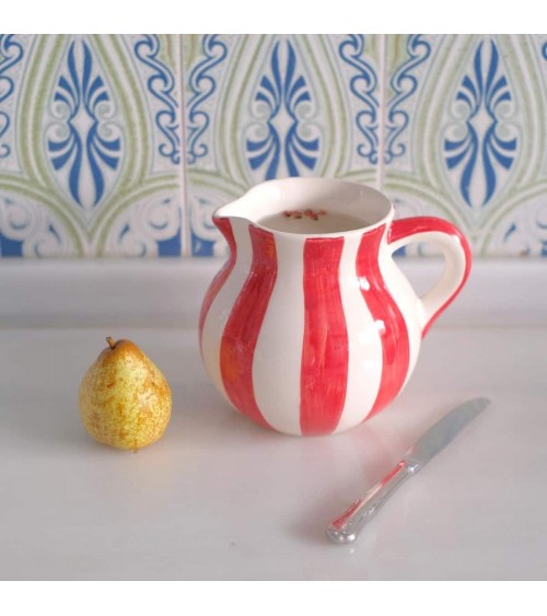 Brocca per acqua in ceramica Cora - Righe - rosso e bianco Casa Atlântica caraffa brocca acqua vetro design ceramica