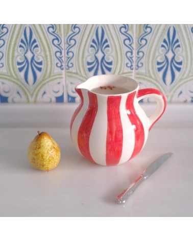 Cora ceramic water jug - Stripes - red and white Casa Atlântica carafe jug glass design