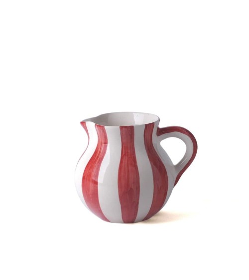 Cora ceramic water jug - Stripes - red and white Casa Atlântica carafe jug glass design