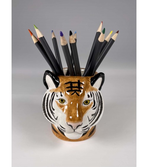Tigre - Porte crayon & stylo, Petit pot de fleur Quail Ceramics bureau original design pour plantes intérieur à couvert bross...