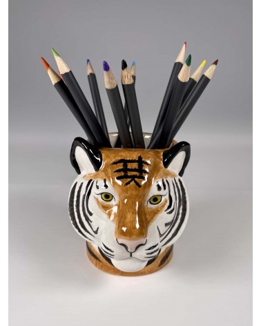 Tiger - Animal Pencil pot & Flower pot Quail Ceramics pretty pen pot holder cutlery toothbrush makeup brush