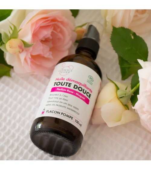 Huile démaquillante toute douce - Parfum rose muguet Clémence et Vivien cosmetique naturel de qualité vegan