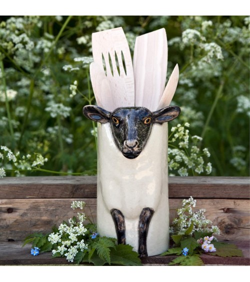 Black faced suffolk sheep - Ceramic Utensil Holder Quail Ceramics