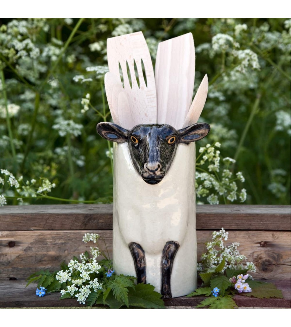 Black faced suffolk sheep - Ceramic Utensil Holder Quail Ceramics