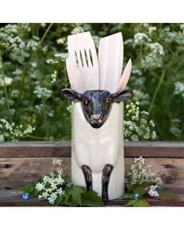 Black faced suffolk sheep - Ceramic Utensil Holder Quail Ceramics