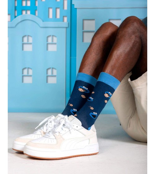 Be Sesame Street Cookie Monster - Chaussettes en coton bio Besocks jolies chausset pour homme femme fantaisie drole originales