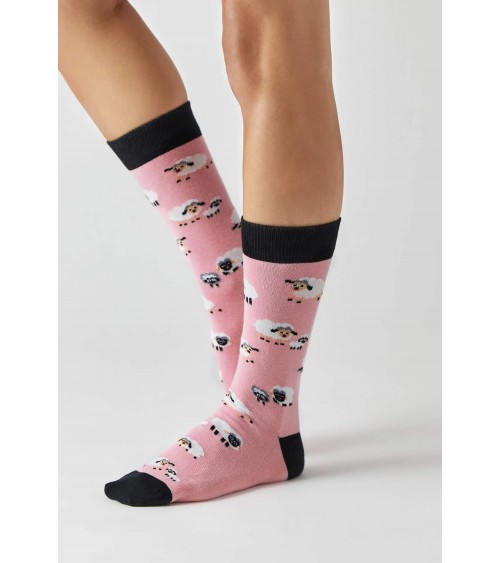 BeSheep - Chaussettes en coton bio motif Mouton - Rose Besocks jolies chausset pour homme femme fantaisie drole originales