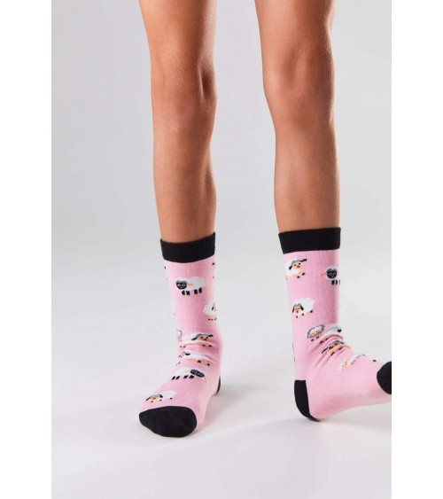 BeSheep - Chaussettes en coton bio motif Mouton - Rose Besocks jolies chausset pour homme femme fantaisie drole originales