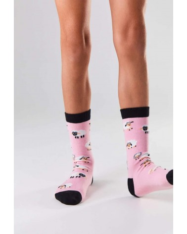 BeSheep - Chaussettes en coton bio motif Mouton - Rose Besocks jolies chausset pour homme femme fantaisie drole originales