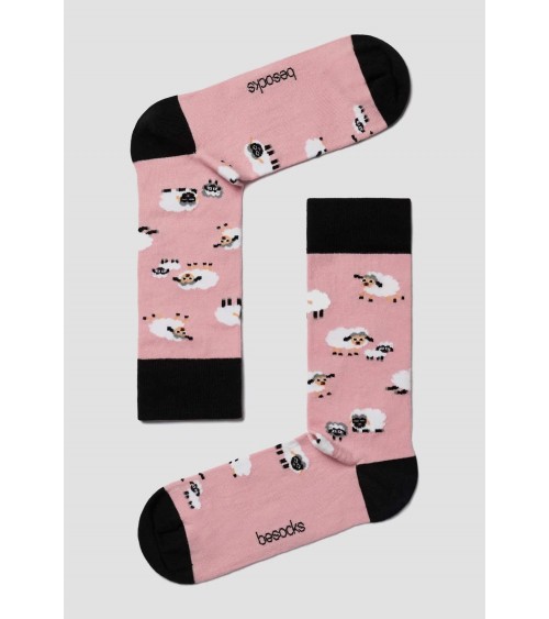 BeSheep - Chaussettes en coton bio motif Mouton - Rose Besocks jolies chausset pour homme femme fantaisie drole originales