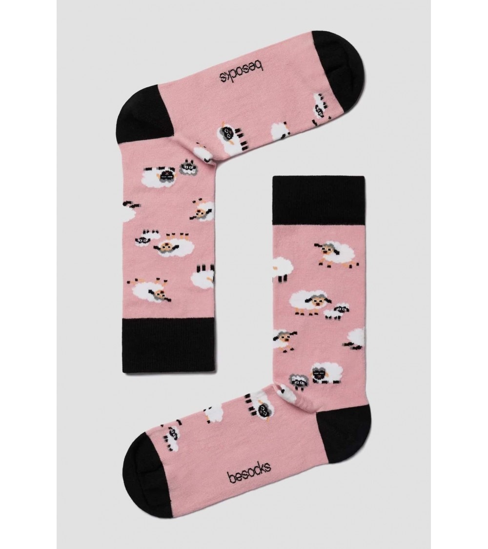 BeSheep - Chaussettes en coton bio motif Mouton - Rose Besocks jolies pour femme originales pour homme chausset rigolotes dro...